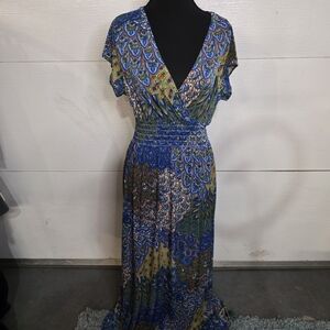5th & Love Vibrant Blue and Green Maxi Dress